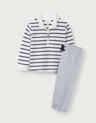 Organic Cotton Striped Rugby Shirt & Trousers Set (0–18mths)