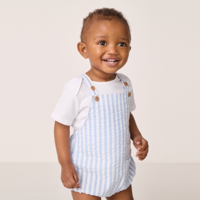 Organic Cotton Striped Seersucker Bubble Romper & T-Shirt Set (0–24mths)