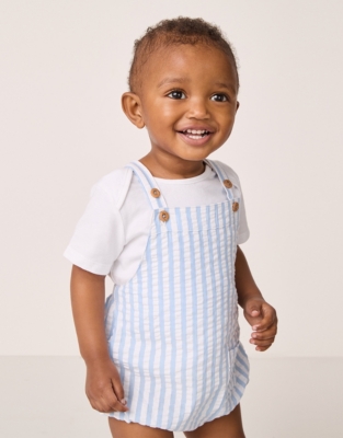 Organic Cotton Striped Seersucker Bubble Romper & T-Shirt Set (0–24mths)