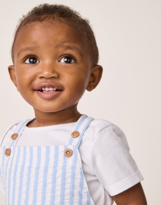Organic Cotton Striped Seersucker Bubble Romper & T-Shirt Set (0–24mths)