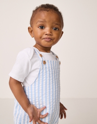 Organic Cotton Striped Seersucker Bubble Romper & T-Shirt Set (0–24mths)