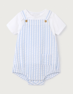 Organic Cotton Striped Seersucker Bubble Romper & T-Shirt Set (0–24mths)