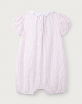 Organic Cotton Striped Seersucker Petal Collar Shortie (0–24mths)