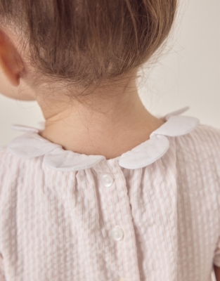 Organic Cotton Striped Seersucker Petal Collar Shortie (0–24mths)