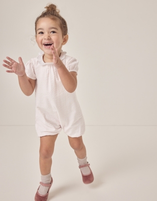 Organic Cotton Striped Seersucker Petal Collar Shortie (0–24mths)