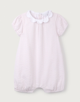 Organic Cotton Striped Seersucker Petal Collar Shortie (0–24mths)