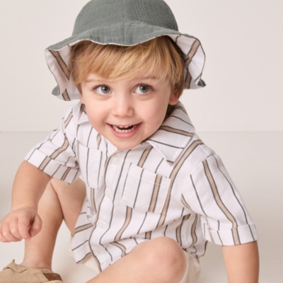 Organic Cotton Striped Shirt, Shorts & Bucket Hat Set (0–18mths)
