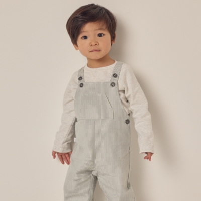 Organic Cotton Striped Twill Dungarees & Sweatshirt Set (0–18mths)