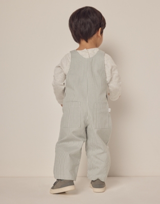 Organic Cotton Striped Twill Dungarees & Sweatshirt Set (0–18mths)