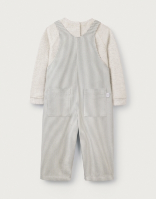 Organic Cotton Striped Twill Dungarees & Sweatshirt Set (0–18mths)