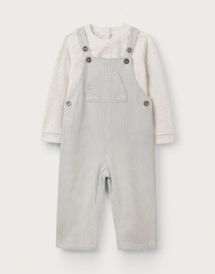 Organic Cotton Striped Twill Dungarees & Sweatshirt Set (0–18mths)