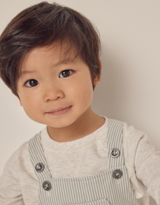 Organic Cotton Striped Twill Dungarees & Sweatshirt Set (0–18mths)