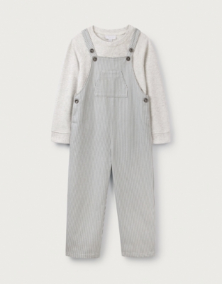 Organic Cotton Striped Twill Dungarees & Sweatshirt Set (18mths–6yrs)