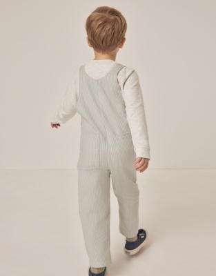 Organic Cotton Striped Twill Dungarees & Sweatshirt Set (18mths–6yrs)