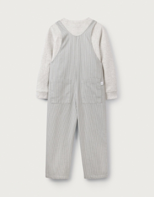 Organic Cotton Striped Twill Dungarees & Sweatshirt Set (18mths–6yrs)