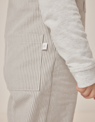 Organic Cotton Striped Twill Dungarees & Sweatshirt Set (18mths–6yrs)