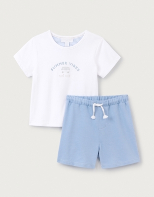 Organic Cotton Summer Vibes T-shirt & Piqué Shorts Set (0–18mths)