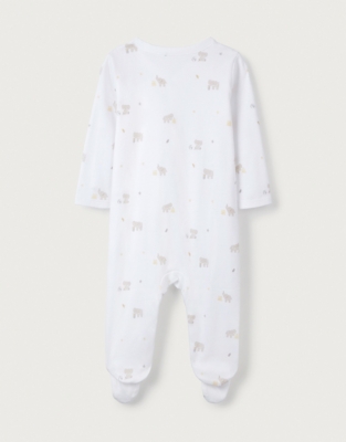 Organic Cotton Sunny Elephant Print Popper Down Sleepsuit (0–9mths) 