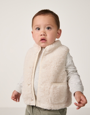 Organic Cotton Sweatshirt Trousers & Borg Gilet Set (0–4yrs)