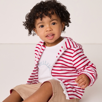 Organic Cotton Terry Stripe Zip Hoodie, Sun T-Shirt & Short Set (0–18mths)