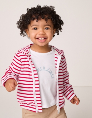 Organic Cotton Terry Stripe Zip Hoodie, Sun T-Shirt & Short Set (0–18mths)