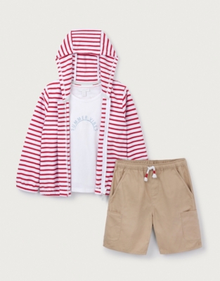 Organic Cotton Terry Stripe Zip Hoodie, Sun T-Shirt & Short Set (18mths–6yrs)