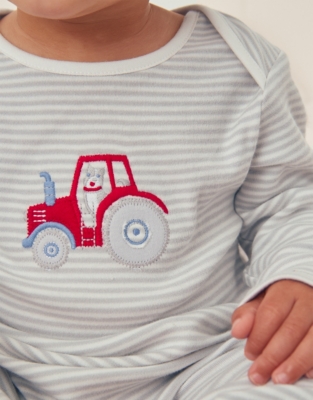 Organic Cotton Tractor Appliqué Sleepsuit (0–24mths)