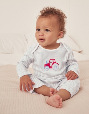 Organic Cotton Tractor Appliqué Sleepsuit (0–24mths)