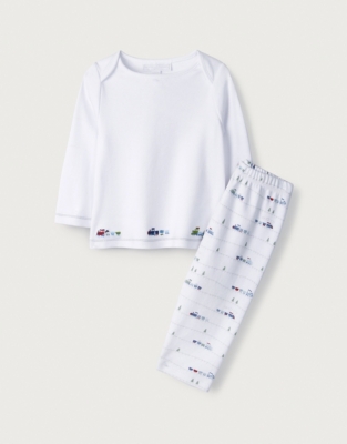 Organic Cotton Train Embroidered Pyjamas Baby Children s Sale The White Company