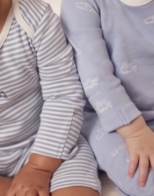 Organic Cotton Train Sleepsuits – Set of 2 (0–24mths)