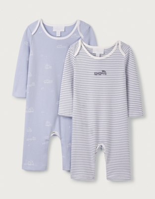 Organic Cotton Train Sleepsuits – Set of 2 (0–24mths)