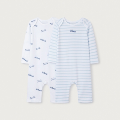 Organic Cotton Train Sleepsuits – Set of 2 (0–24mths)