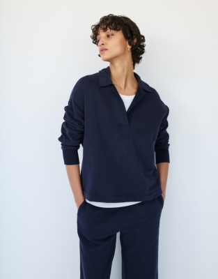 Organic Cotton Travel Collared Sweatshirt - Navy