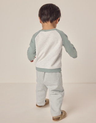 Organic Cotton Turtle Sweatshirt & Striped Twill Trousers Set (0–18mths)