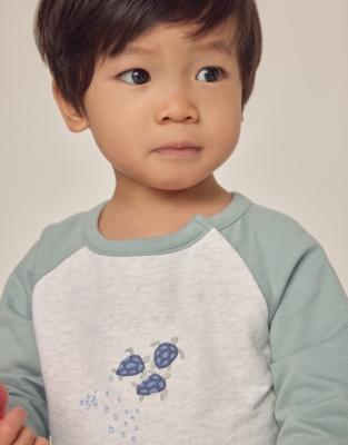 Organic Cotton Turtle Sweatshirt & Striped Twill Trousers Set (0–18mths)