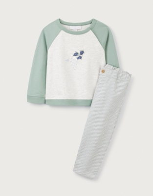 Organic Cotton Turtle Sweatshirt & Striped Twill Trousers Set (0–18mths)