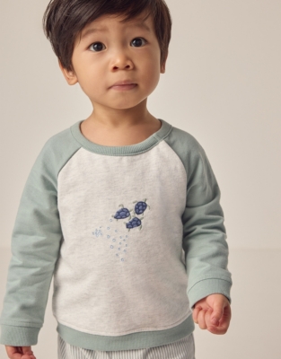 Organic Cotton Turtle Sweatshirt & Striped Twill Trousers Set (0–18mths)