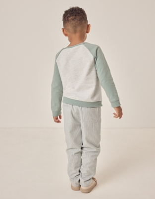 Organic Cotton Turtle Sweatshirt & Striped Twill Trousers Set (18mths–6yrs)