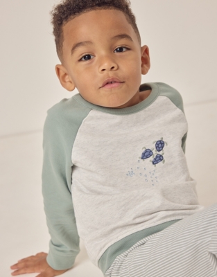 Organic Cotton Turtle Sweatshirt & Striped Twill Trousers Set (18mths–6yrs)