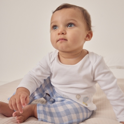 Organic Cotton Up In The Air Gingham Mock Top Sleepsuit (0–9mths)