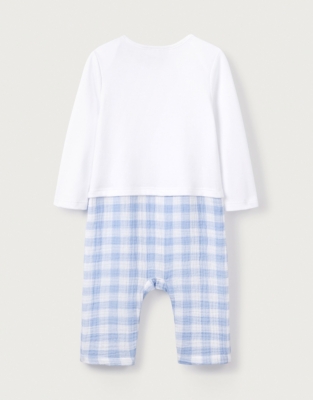 Organic Cotton Up In The Air Gingham Mock Top Sleepsuit (0–9mths)
