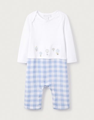 Organic Cotton Up In The Air Gingham Mock Top Sleepsuit (0–9mths)