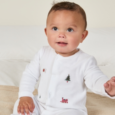 Organic Cotton Velour Embroidered Sleepsuit (0–24mths)