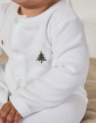 Organic Cotton Velour Embroidered Sleepsuit (0–24mths)