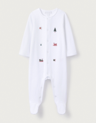 Organic Cotton Velour Embroidered Sleepsuit (0–24mths)
