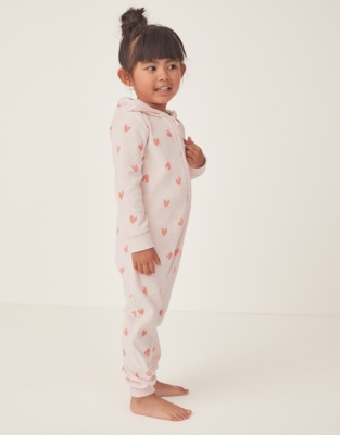 Organic Cotton Velour Heart Hooded Onesie (1–12yrs)