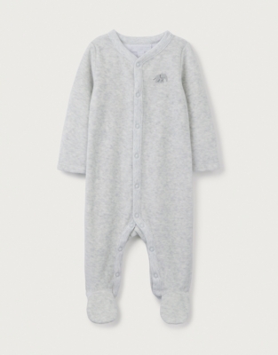 Organic Cotton Velour Kimbo Elephant Embroidered Sleepsuit (0–24mths)