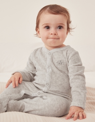 Organic Cotton Velour Kimbo Elephant Embroidered Sleepsuit (0–24mths)