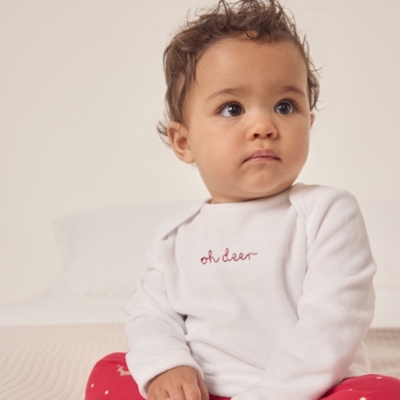 Organic Cotton Velour Oh Deer Embroidered Pyjamas (0–24mths)