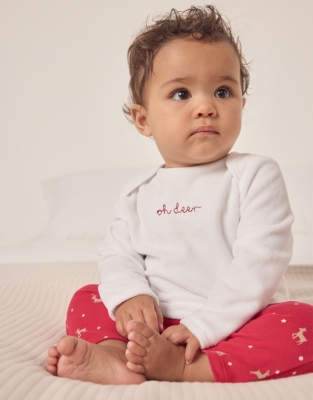 Organic Cotton Velour Oh Deer Embroidered Pyjamas (0–24mths)